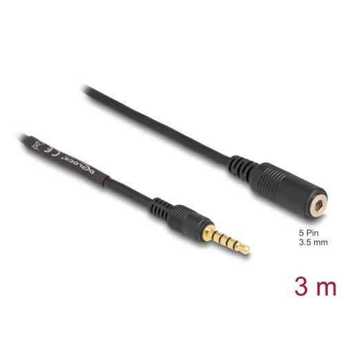 Delock Extension Cable Stereo Jack 3.5 mm 5 pin male to female 3 m black