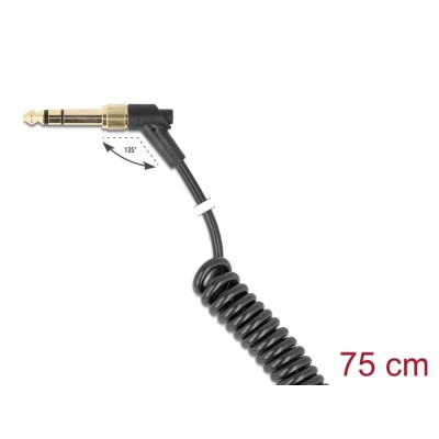 Delock Coiled Cable 3.5 mm 3 pin Stereo jack male to Stereo jack male angled with screw adapter to 6.35 mm 75 cm