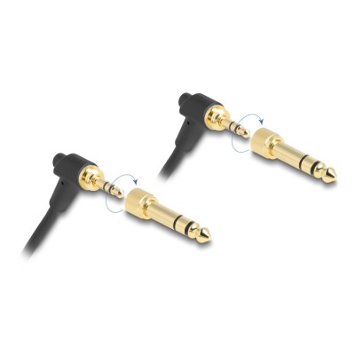 Delock Coiled Cable 3.5 mm 3 pin Stereo jack male to Stereo jack male angled with screw adapter to 6.35 mm 75 cm 2