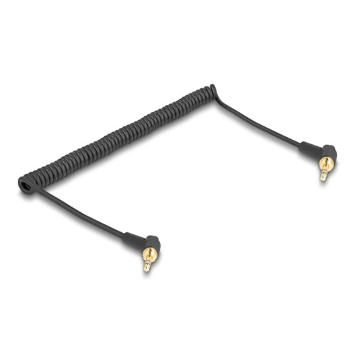 Delock Coiled Cable 3.5 mm 3 pin Stereo jack male to Stereo jack male angled with screw adapter to 6.35 mm 75 cm