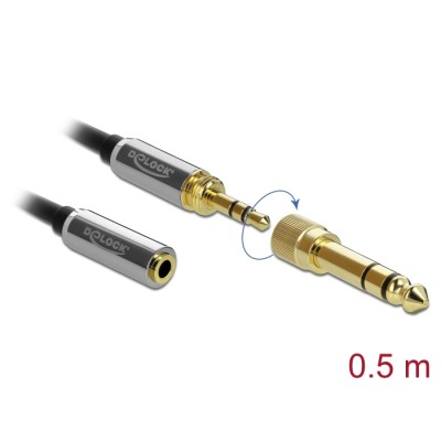 Delock Stereo Jack Extension Cable 3.5 mm 3 pin male to female with 6.35 mm screw adapter 0.5 m