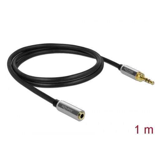 Delock Stereo Jack Extension Cable 3.5 mm 3 pin male to female with 6.35 mm screw adapter 1 m