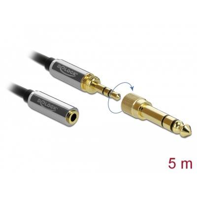 Delock Stereo Jack Extension Cable 3.5 mm 3 pin male to female with 6.35 mm screw adapter 5 m