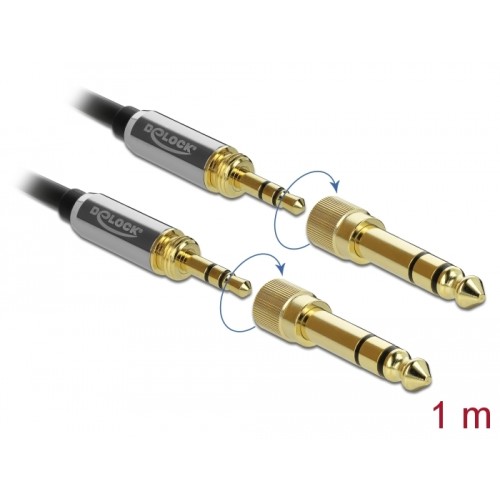 Delock Stereo Jack Cable 3.5 mm 3 pin male to male with screw adapter 1 m