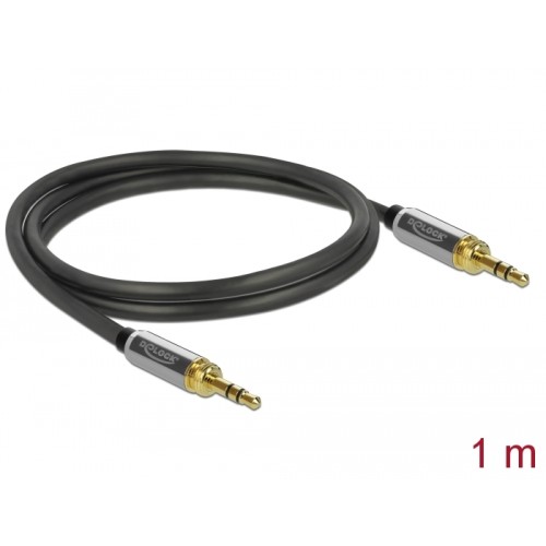 Delock Stereo Jack Cable 3.5 mm 3 pin male to male with screw adapter 1 m