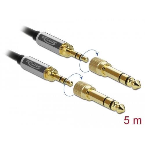 Delock Stereo Jack Cable 3.5 mm 3 pin male to male with screw adapter 5 m