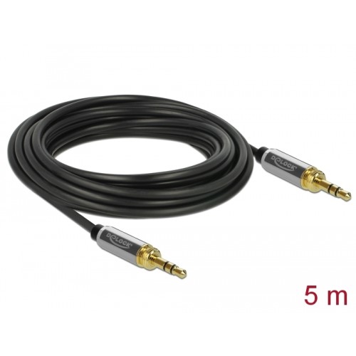 Delock Stereo Jack Cable 3.5 mm 3 pin male to male with screw adapter 5 m