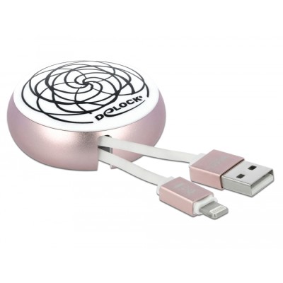 Delock USB Retractable Cable Type-A to Lightning™ white / pale pink