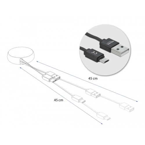 Delock USB 2.0 Retractable Cable Type-A to Micro-B black