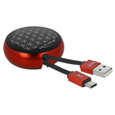 Delock USB 2.0 Retractable Cable Type-A to USB-C™ black / red