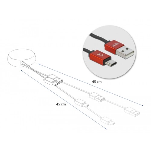 Delock USB 2.0 Retractable Cable Type-A to USB-C™ black / red