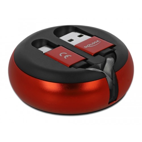 Delock USB 2.0 Retractable Cable Type-A to USB-C™ black / red