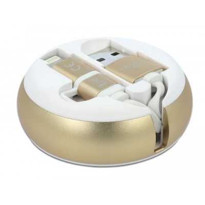 Delock USB 2 in 1 Retractable Cable Type-A to Micro-B and Lightning™ white / gold 2