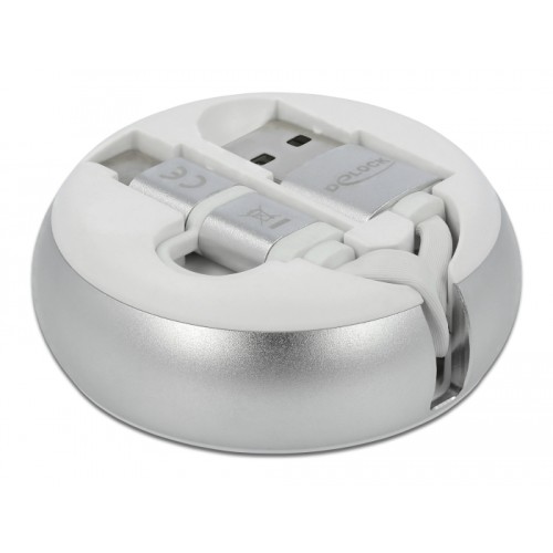 Delock USB 2.0 2 in 1 Retractable Cable Type-A to Micro-B and USB-C™ white / silver