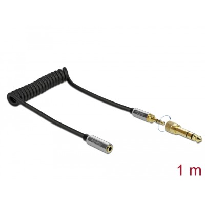 Delock Coiled Cable Extension 3.5 mm 3 pin Stereo Jack male to Stereo Jack female with 6.35 mm screw adapter 1 m