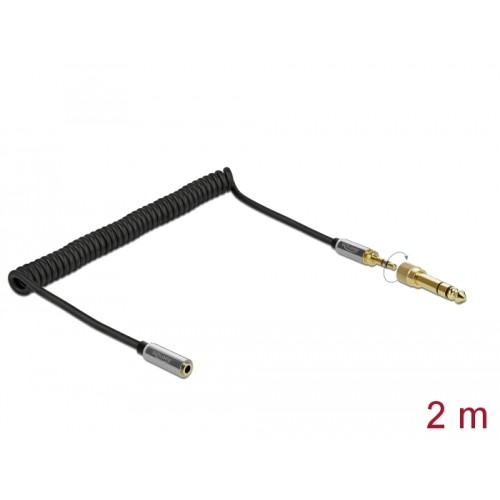 Delock Coiled Cable Extension 3.5 mm 3 pin Stereo Jack male to Stereo Jack female with 6.35 mm screw adapter 2 m