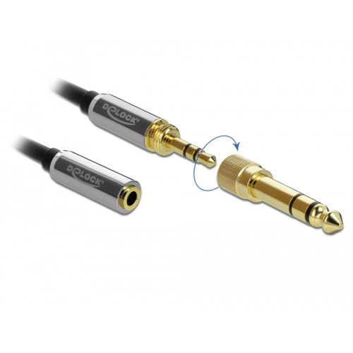 Delock Coiled Cable Extension 3.5 mm 3 pin Stereo Jack male to Stereo Jack female with 6.35 mm screw adapter 2 m