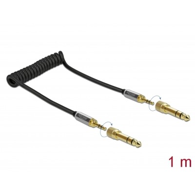 Delock Coiled Cable 3.5 mm 3 pin Stereo Jack male to Stereo Jack male with screw adapter 1 m
