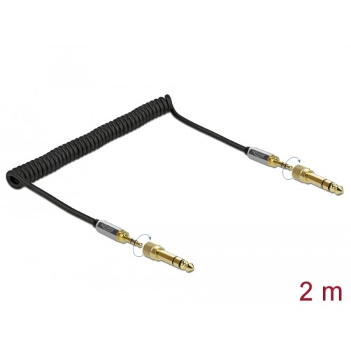Delock Coiled Cable 3.5 mm 3 pin Stereo Jack male to Stereo Jack male with screw adapter 2 m