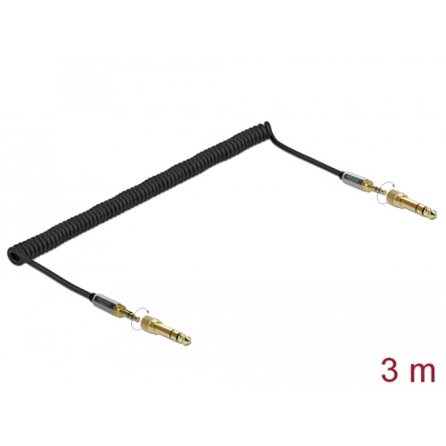 Delock Coiled Cable 3.5 mm 3 pin Stereo Jack male to Stereo Jack male with screw adapter 3 m