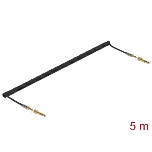 Delock Coiled Cable 3.5 mm 3 pin Stereo Jack male to Stereo Jack male with screw adapter 5 m