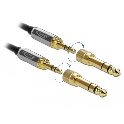 Delock Coiled Cable 3.5 mm 3 pin Stereo Jack male to Stereo Jack male with screw adapter 5 m