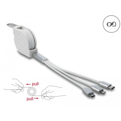 Delock USB Type-C™ 3 in 1 Retractable Charging Cable for Lightning™ / Micro USB / USB Type-C™ white