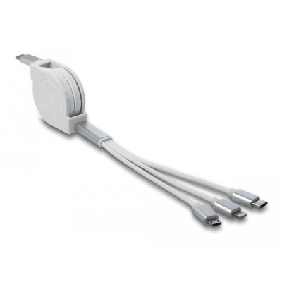 Delock USB Type-C™ 3 in 1 Retractable Charging Cable for Lightning™ / Micro USB / USB Type-C™ white 2