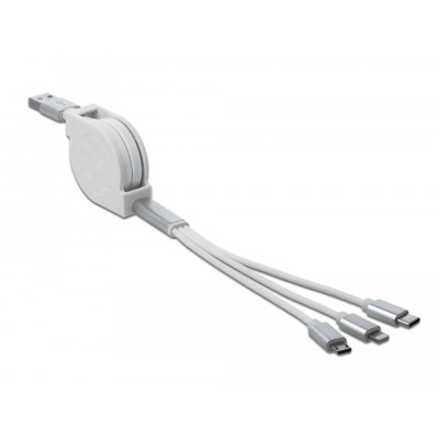 Delock USB 3 in 1 Retractable Charging Cable for Lightning™ 8 pin / Micro USB / USB Type-C™ white 2