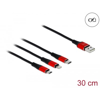 Delock USB Charging Cable 3 in 1 for Lightning™ / Micro USB / USB Type-C™ 30 cm