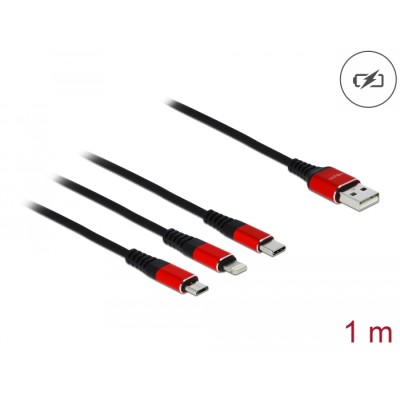 Delock USB Charging Cable 3 in 1 for Lightning™ / Micro USB / USB Type-C™ 1 m