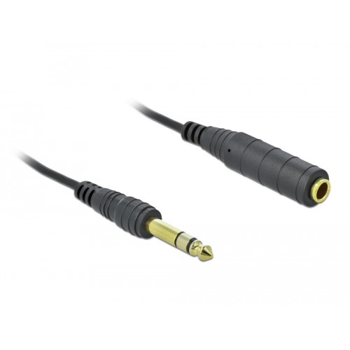 Delock Coiled Cable Extension 3 pin 6.35 mm Stereo Jack male to Stereo Jack female 2 m black