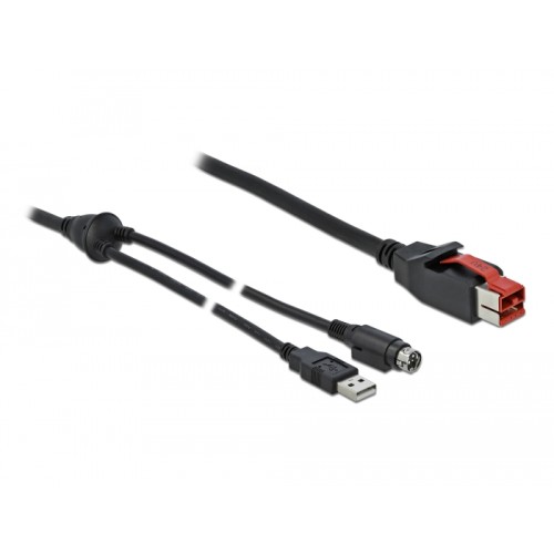 Delock PoweredUSB cable male 24 V to USB Type-A male + Mini-DIN 3 pin male 2 m for POS printers and terminals