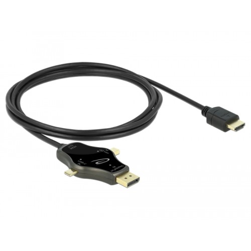 Delock 3 in 1 Monitor Cable with USB-C™ / DisplayPort / mini DisplayPort in to HDMI out with 4K 60 Hz
