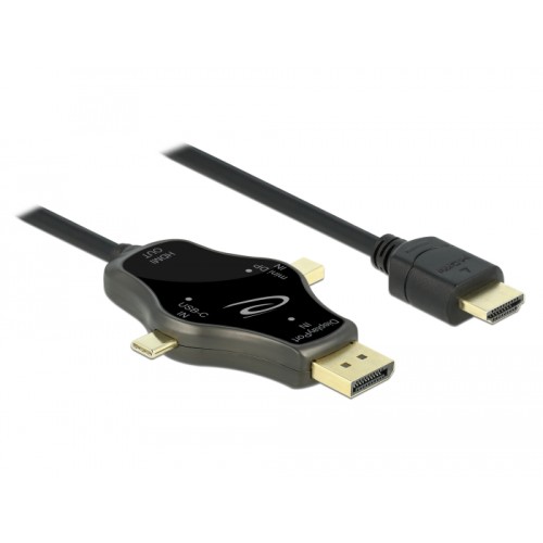 Delock 3 in 1 Monitor Cable with USB-C™ / DisplayPort / mini DisplayPort in to HDMI out with 4K 60 Hz