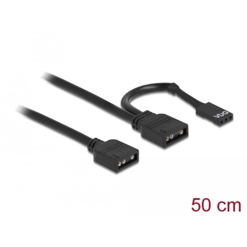 Delock RGB Connection Cable 3 pin for 5 V RGB / ARGB LED illumination with 2 x 3 pin female 50 cm