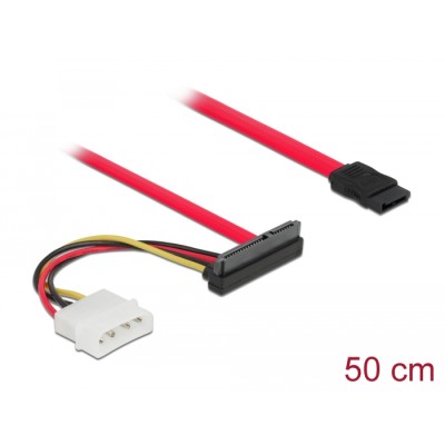 Delock Cable SATA 6 Gb/s 7 pin receptacle + Molex 4 pin power plug - SATA 22 pin receptacle upwards angled 50 cm