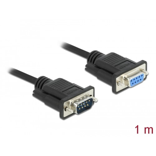 Delock Serial Cable RS-232 D-Sub9 male to female with narrow plug housing 1 m