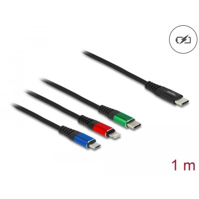 Delock USB Charging Cable 3 in 1 USB Type-C™ to Lightning™ / Micro USB / USB Type-C™ 1 m