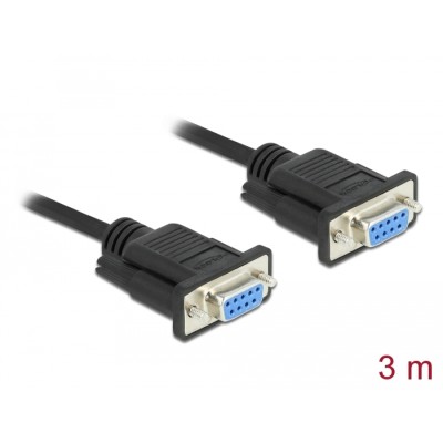 Delock Serial Cable RS-232 D-Sub9 female to female null modem with narrow plug housing 3 m