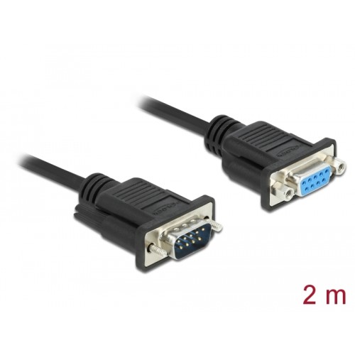 Delock Serial Cable RS-232 D-Sub9 male to female null modem with narrow plug housing 2 m
