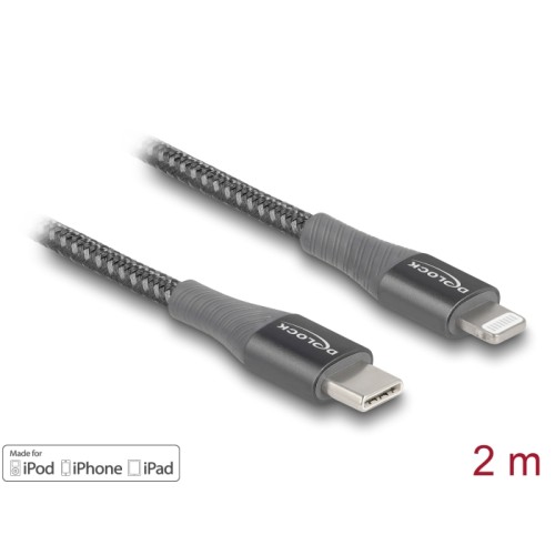 Delock Data and charging cable USB Type-C™ to Lightning™ for iPhone™, iPad™ and iPod™ grey 2 m MFi