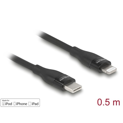 Delock Data and charging cable USB Type-C™ to Lightning™ for iPhone™, iPad™ and iPod™ black 0.5 m MFi