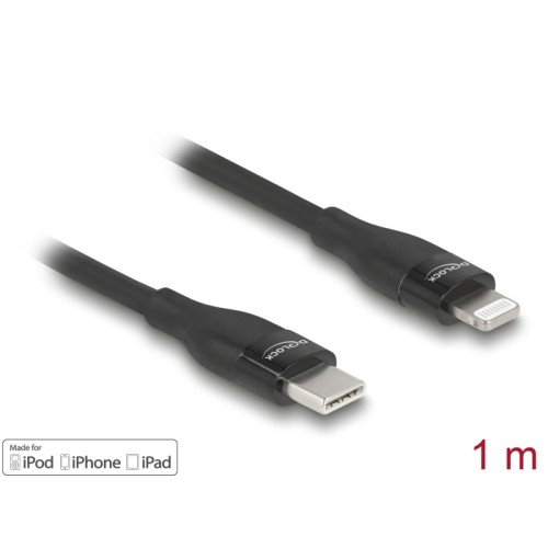 Delock Data and charging cable USB Type-C™ to Lightning™ for iPhone™, iPad™ and iPod™ black 1 m MFi