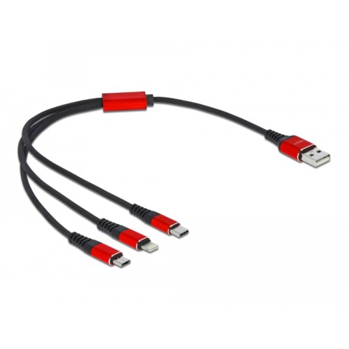 Delock USB Charging Cable 3 in 1 Type-A to Lightning™ / 2 x USB Type-C™ 30 cm