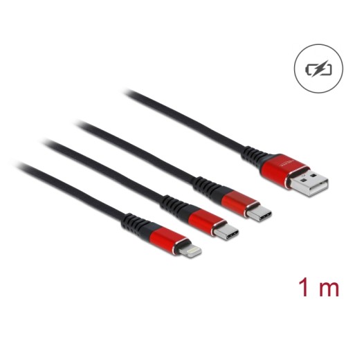 Delock USB Charging Cable 3 in 1 Type-A to Lightning™ / 2 x USB Type-C™ 1 m