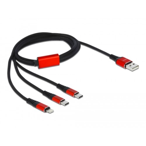Delock USB Charging Cable 3 in 1 Type-A to Lightning™ / 2 x USB Type-C™ 1 m