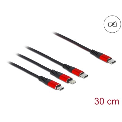 Delock USB Charging Cable 3 in 1 USB Type-C™ to Lightning™ / Micro USB / USB Type-C™ 30 cm