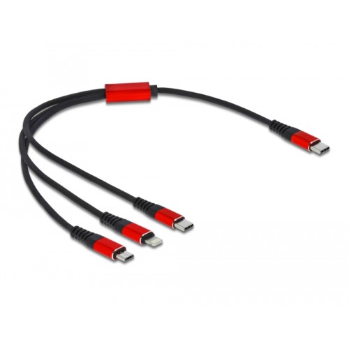 Delock USB Charging Cable 3 in 1 USB Type-C™ to Lightning™ / Micro USB / USB Type-C™ 30 cm