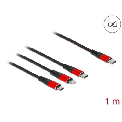 Delock USB Charging Cable 3 in 1 USB Type-C™ to Lightning™ / Micro USB / USB Type-C™ 1 m